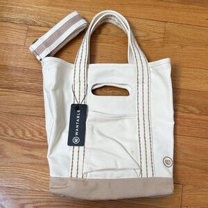 Wantable Cream Mini Canvas Tote with Tan Trim